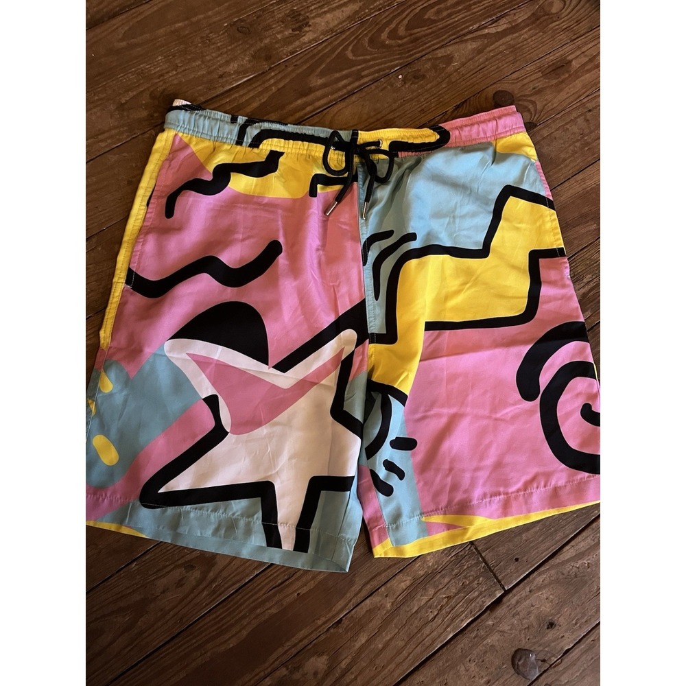 Reason Men's XL Multicolor Abstract Swim Shorts Drawstring Lined AZSW-030
